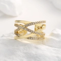 Eleganter mehrlagiger goldener Kreuzring mit funkelnden weißen Zirkonia-Steinen - Einstellbar Offen / Gold