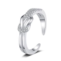 Silver open ring with a crossed knot design and pave-set sparkling zircons for women - Adjustable Open / White Gold (Ring)