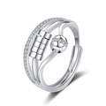 Polished silver fidget ring featuring a functional sliding abacus design with zircon accents - Adjustable Open / Slide Rail Abacus Spinner Style (KL-052)