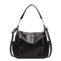 Elegante bolso tote de cuero sintético negro con cremalleras doradas y bandolera - Negro