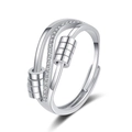 Anillo ajustable multicapa de plata con piedras brillantes y cuentas móviles - Abierto Ajustable / Estilo de Alivio de Estrés de Cuentas Escalonadas de Capas Múltiples (KL-056)