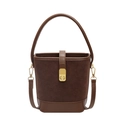 Borsa a secchiello vintage in pelle marrone con manico superiore e tracolla rimovibile - caffè
