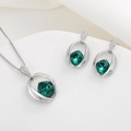 Elegant jewelry set with emerald green cushion-cut crystals and silver-tone finish - White Gold (green Zircon)