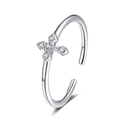 Anello croce minimalista in argento con zirconi e design a fascia regolabile - Aperto Regolabile / Oro Bianco