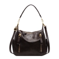 Bolso hobo marrón oscuro de piel sintética con cremalleras verticales doradas frontales - Marrón