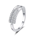 Modern triple-layer silver ring with rows of clear zircon stones in a minimalist design - Triple Row Parallel Pave Style (KL15 White Gold)
