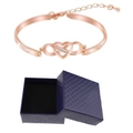 Dettaglio del bracciale cuore infinito in oro rosa con diamanti e scatola blu - Oro Rosa Con Scatola