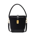 Borsa a secchiello nera vintage in finto scamosciato e pelle con chiusura dorata - Nero