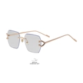 Gafas sin montura con lentes fotocromáticas y bisagra en C dorada con diamantes - C1 Oro Brillante Cambia a Gris