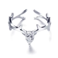 Exquisite silver antler ring with a pear-cut cubic zirconia and adjustable open band - Adjustable Open / White Gold Color-White Zirconia