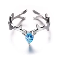 Elegant adjustable deer antler ring featuring a vibrant blue teardrop zircon centerpiece - Adjustable Open / White Gold Color-Blue Zirconia
