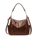 Bolso de hombro marrón vintage con cremalleras doradas y diseño de doble asa - Marrón Amarillento