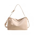 Schicke cremeweiße Boston-Tasche mit Webmuster, Quasten-Detail und Schultergurt - Gebrochenes Weiß