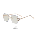 Frameless hexagonal sunglasses with light blue lenses and gold C-shaped metal decor - C2 Rose Gold Turn Tea