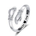 Detailed view of hug hands ring with crystal accents and Always Love You Mom engraving - Always you mom