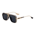 Mens square polarized sunglasses with gold metal frame and industrial hollow temples - Glossy Black Gold Frame Grey Lens