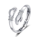 Adjustable hugging hands ring with zircon accents and sentimental interior engraving - Always daughter forever friend