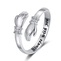 Silver hug hands open ring with diamonds and Always with you engraving on band - Always with you