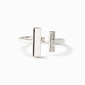 Anello minimalista a doppia T in argento con zirconi quadrati e finitura lucida - Anello singolo / Oro Bianco