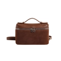 Minimalist chocolate brown leather crossbody bag with top handle and double zippers - Brown