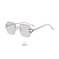 Gafas de sol geométricas sin montura con lentes degradadas lila y bisagras en forma C - C4 Marco de Plata Cambia a Gris Claro