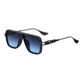 Men's square metal sunglasses with blue gradient lenses and hollow mechanical temples - Black Frame Metallic Gray Blue Lens