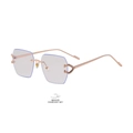 Gafas de sol sin montura con lentes degradadas violetas y detalles de diamantes en forma de C - C5 Oro Rosa Cambia a Rosa