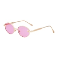 Retro oval sunglasses with pink lenses and gold metal frames with textured temples - Gold Frame Light Purple Lens (C3)