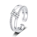 Zweilagiger silberner Ring für Damen mit Zirkonia-Besatz und verstellbarem offenem Band - Weißgold