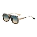Square pilot sunglasses with gold metal frame, black trim, and gradient green lenses - Shiny Black Gold Frame Green Yellow Gradient Lens