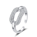 Minimalist silver open ring with pavé cubic zirconia interlocking oval chain links - Adjustable Open / White Gold