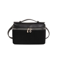 Black small square crossbody bag for women with dual texture finish and silver zippers - Black