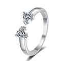 Detail of silver open ring featuring double heart-shaped cubic zirconia in a macro view - Double Heart Shape Style (KL10 White Gold)