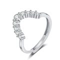 Anello regolabile in argento a forma di V con scintillanti zirconi bianchi - Aperto Regolabile / Oro Bianco