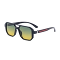Polarized square sunglasses for men featuring a black double-bridge frame with yellow-green lenses - Bright Black Green Yellow