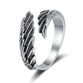 Retro angel wing open ring in vintage silver finish with adjustable feather design - Adjustable Open / Thai Silver