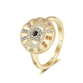Verstellbarer Evil-Eye-Ring mit bunten Zirkonia und goldenem Vintage-Sonnenschliff - Einstellbar Offen / Gold