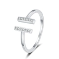 Minimalist silver open ring with dual parallel bars and sparkling zircon pavé setting - Parallel Double Bar Style (KL01 White Gold)