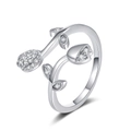 Elegant silver vine open ring with sparkling cubic zirconia leaf and bud accents - Double Layer Vine Bud Style (KL05 White Gold)