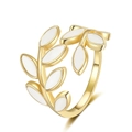 Elegant gold leaf wrap ring with white enamel accents on a clean white background - Adjustable Open / Gold