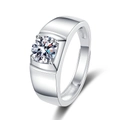 Modern silver adjustable moissanite ring with round solitaire diamond and four-prong setting - Adjustable Open / Silver-White Zirconia