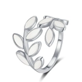 Minimalist adjustable leaf ring with white enamel accents on a clean white background - Adjustable Open / White Gold