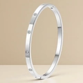 Silver thin titanium steel bracelet with alternating brushed finish and zircon inlay - Silver 4mm Ten Stones Brushed Style