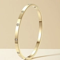 Gold plated stainless steel bangle with five bezel-set stones and brushed finish - Gold 4mm Ten Stones Brushed Style