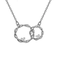 Minimalistische silberne Kette mit zwei verschlungenen Ringen und herzförmigen Zirkonias - Weißgold