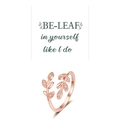Rose gold adjustable ring featuring leaf design with sparkling zircon stones - Adjustable Open / Rose Gold with Greeting Card
