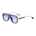 Square silver and black metal sunglasses with purple gradient lenses and modular temples - Shiny Black Silver Frame Blue Coated White Lens