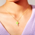 Collana bohémien dorata con ciondolo esagonale verde malocchio e dettagli in cristallo - Placcato Oro Verde