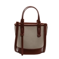 Retro-Eimertasche aus Canvas mit braunem Lederbesatz und verstellbarem Riemen - Braun