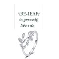 Sparkling silver leaf cross ring with micro-set zircons and adjustable open band - Adjustable Open / Platinum Color with Greeting Card